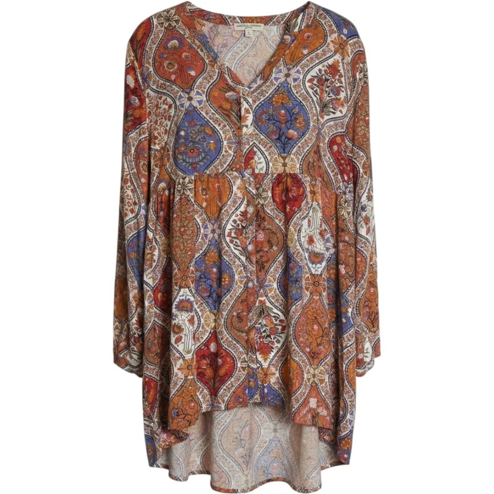 Christian Siriano‎ Blouse Womens Medium Multicolor Boho Floral Paisley Tunic Top